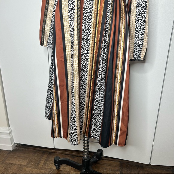 Boohoo Striped Animal Print Fit & Flare Midi Dress - Picture 3 of 8